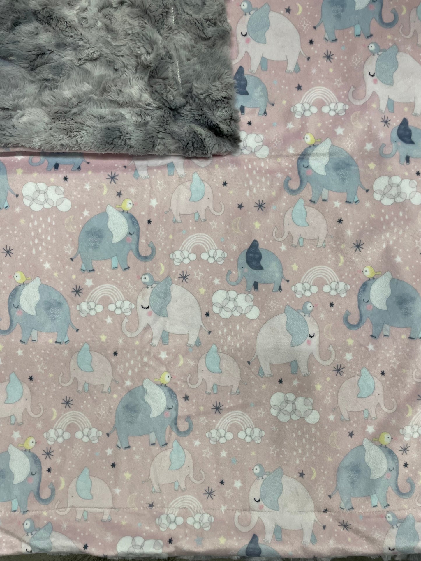 Cuddle- Baby Pink Elephant Print/ Cloud Galaxy backing