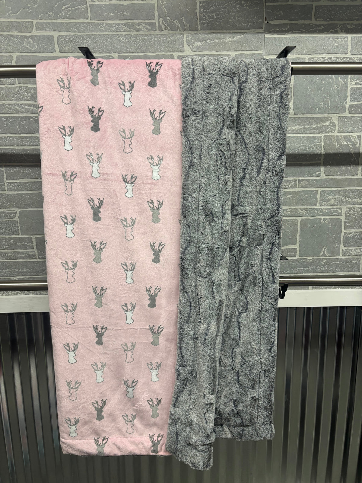 Adult Blush Deer Print/ Heathered Fog backing