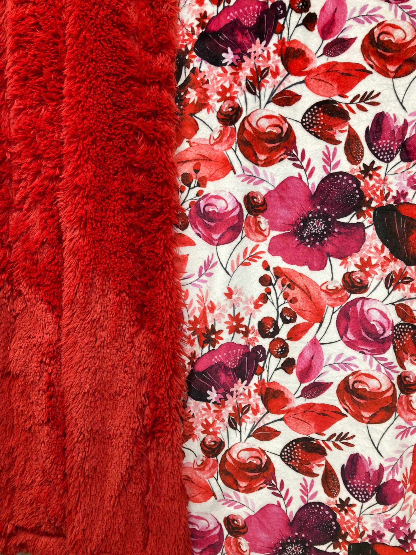 Red Floral Print with Scarlet Shag