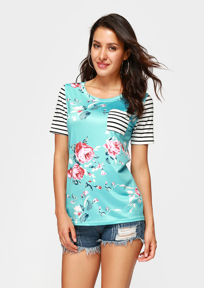 Floral Striped Pocket T-Shirt