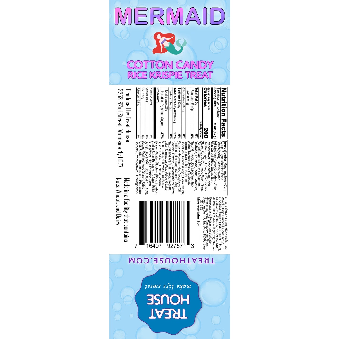 Jumbo Mermaid Cotton Candy Rice Krispie Treat