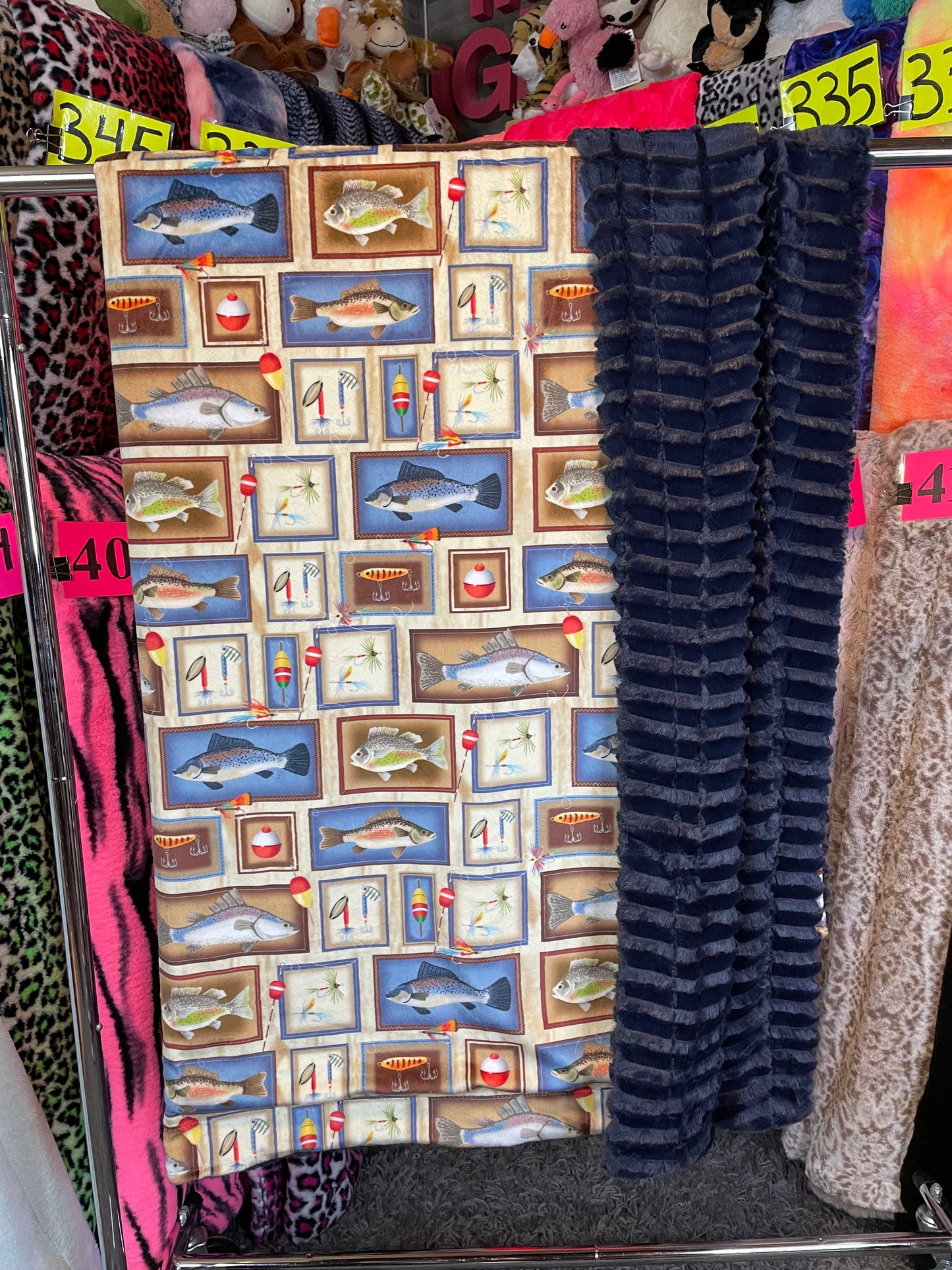 Lucille Raile- Adult Fish print/ Navy Oxford backing