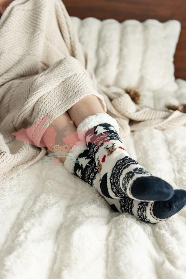 Non-Slip Sherpa Lined Socks - Red Reindeer