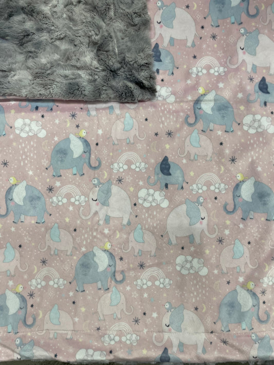Cuddle- Baby Pink Elephant Print/ Cloud Galaxy backing