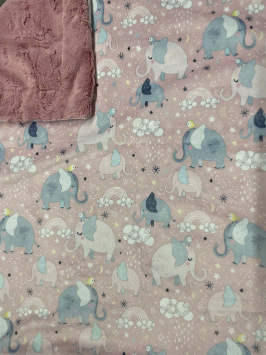 Cuddle- Baby Pink Elephant Print/ Dusty Rose Hide backing