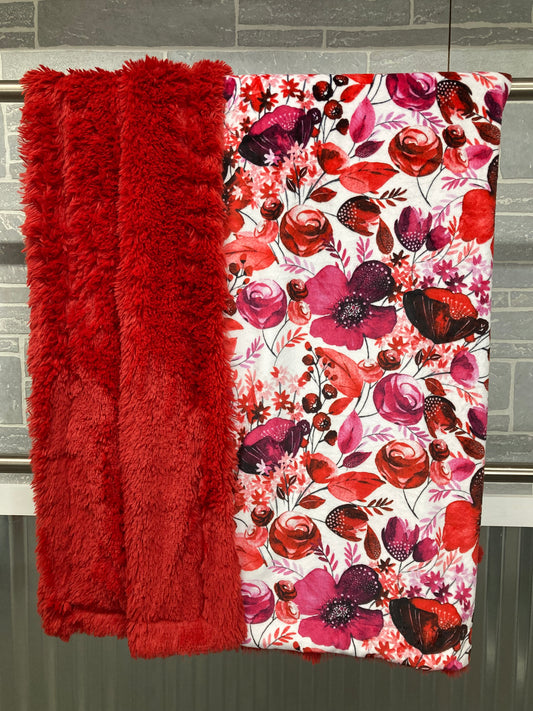 Red Floral Print with Scarlet Shag