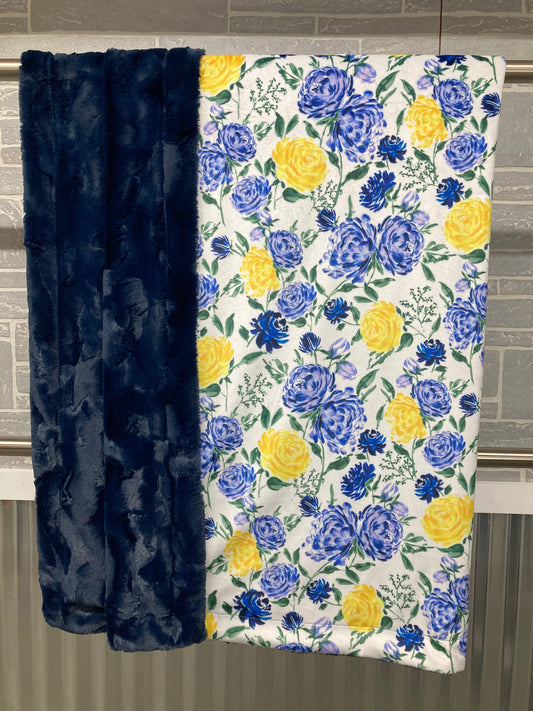 Blue and Yellow Carnations with Navy Hide Blanket