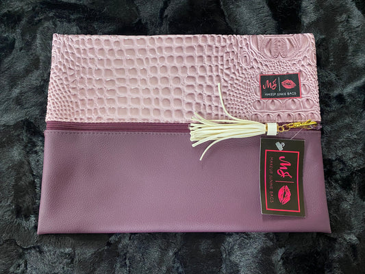 Two-Faced Bubble Gator Rosewine Make-up Junkie Bag