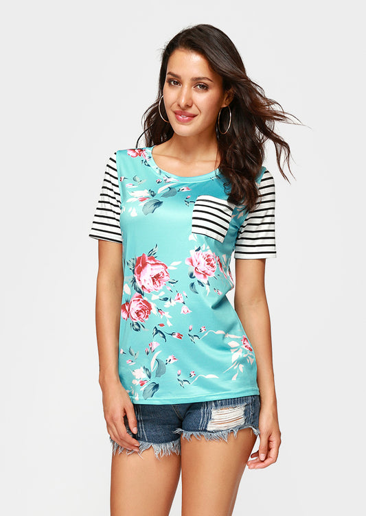 Floral Striped Pocket T-Shirt