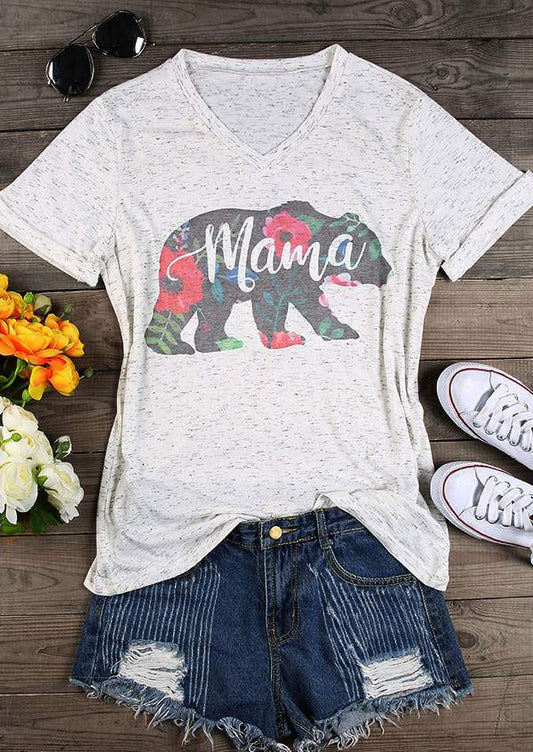 Mama Bear Floral V-Neck T-Shirt
