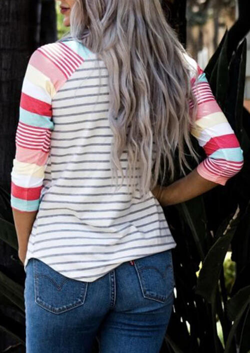 Colorful Striped Splicing T-Shirt