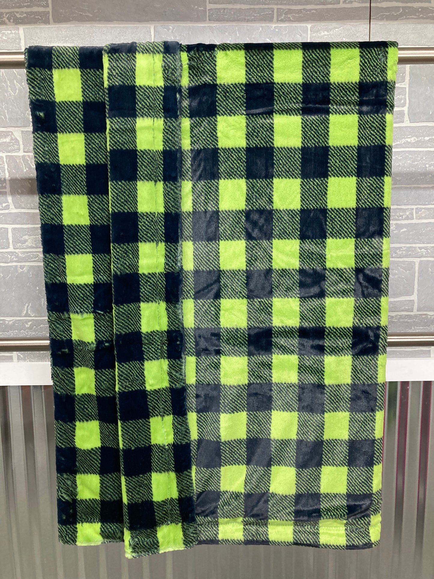 Lime Navy Buffalo Check Blanket